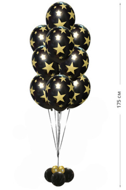 Фонтан из черных шаров с рисунком золотых звезд