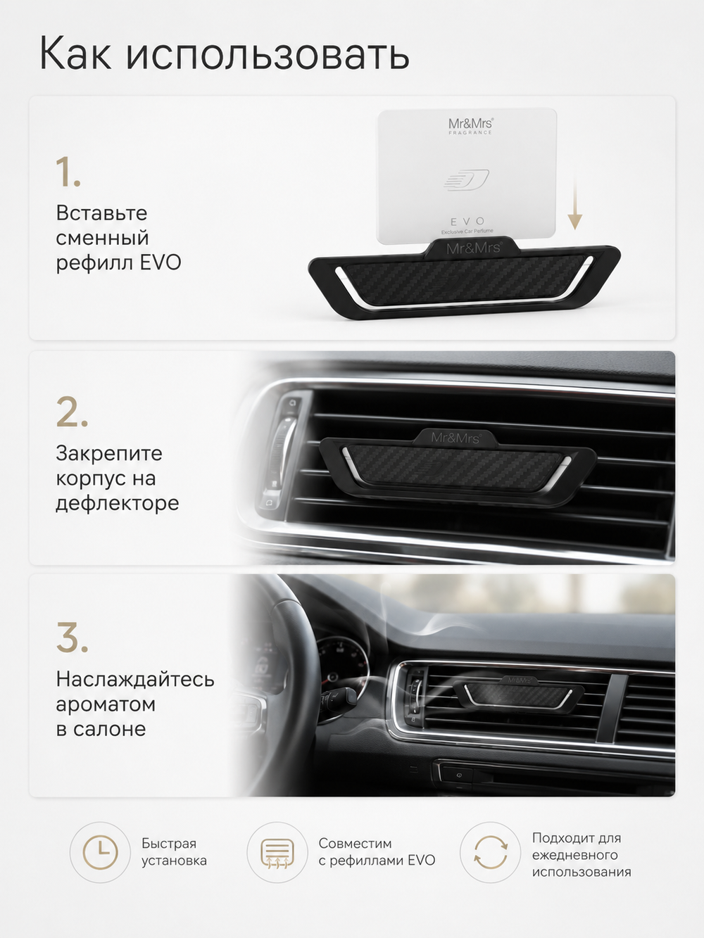 Mr&Mrs Fragrance Корпус ароматизатора для автомобиля EVO | ЧЕРНЫЙ КАРБОН в подарочной коробке