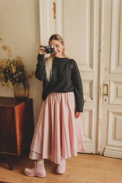 Юбка асимметричная двухслойная из батиста "Розовая пудра"