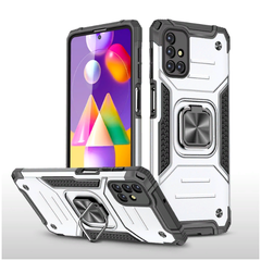 Противоударный чехол Strong Armour Case с кольцом для Samsung Galaxy M31s (Серебро)