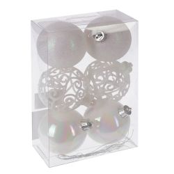 GAEM Набор из 6шт Украшение новогоднее Шар "Жемчужная сказка", D 6 см, L11,5 W6 H17 см
