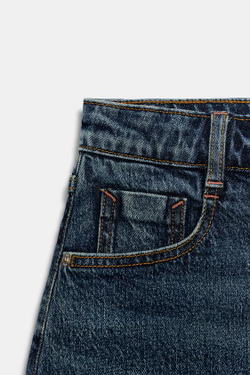 ZARA ДЖИНСОВАЯ ЮБКА-ШОРТЫ Z1975 С НЕОБРАБОТАННЫМ КРАЕМ, СИНИЙ