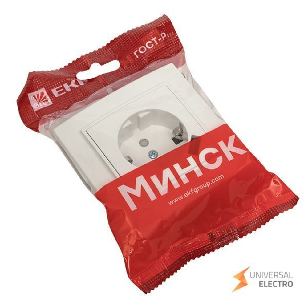 Розетка 1-местная СП с/з Минск 16А белая с защ, штор, с USB 1А EKF