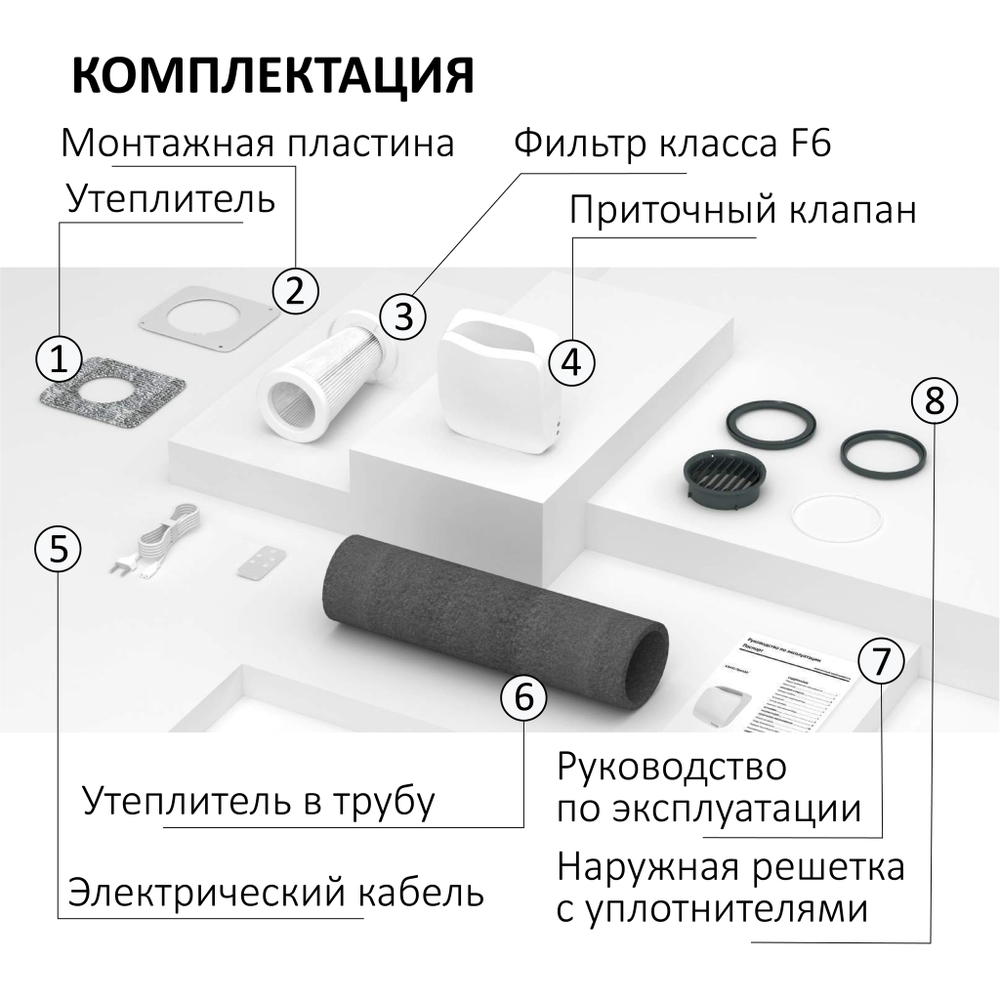 Приточный клапан, прибор вентиляционный, Vakio OpenAir, серый