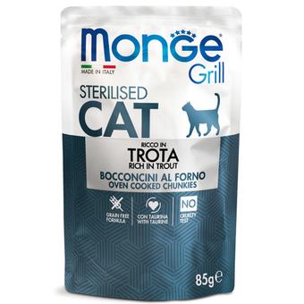 Влажный корм Monge Cat Grill для стерилизованных кошек, с форелью, паучи 85 г - 28 шт