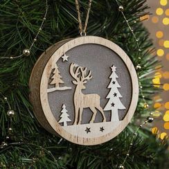 Ёлочная игрушка Олень в лесу 11*3 см., батарейки АААх2, свечение тёплое белое, Luazon Lighting (4364319)