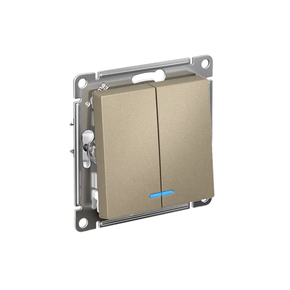 Выключатель 2-кл. СП AtlasDesign 10А IP20 (сх. 5а) 10AX с подсветкой механизм шампань SE ATN000553