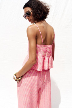 ZARA ТОП В ПОЛОСКУ С БАНТИКАМИ, РОЗОВЫЙ