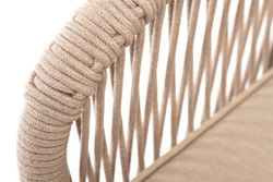 "Канны" кресло плетеное из роупа, основание дуб, роуп бежевый круглый, ткань бежевая 052
