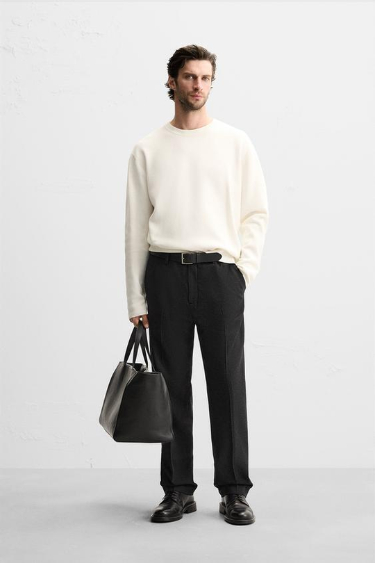 ZARA СВИТЕР ИЗ СМЕСОВОГО ХЛОПКА С РЕЛЬЕФНЫМ УЗОРОМ, КРЕМОВЫЙ