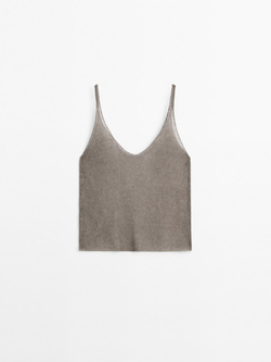 Massimo Dutti Топ с V-образным вырезом, коричневый