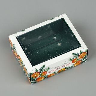 Коробка 1 секция Счастливого нового года с прозрачной крышкой 11,5х9х4 см