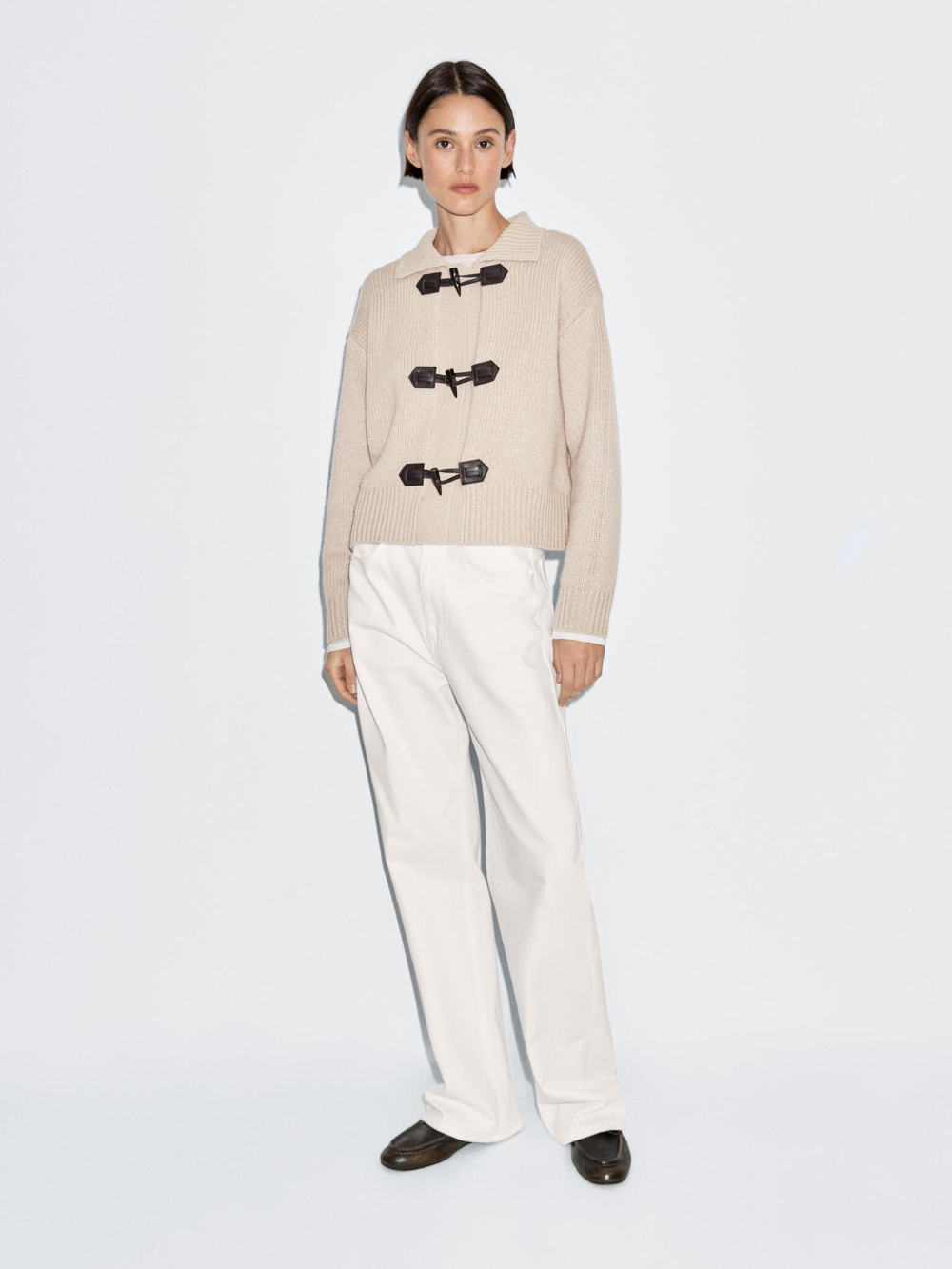 Massimo Dutti Кардиган из смесовой шерсти с пуговицами в форме рога, норка