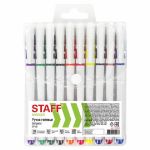 Набор гелевых ручек 10цв. Staff, 0.5мм, белый корпус, резиновый грип