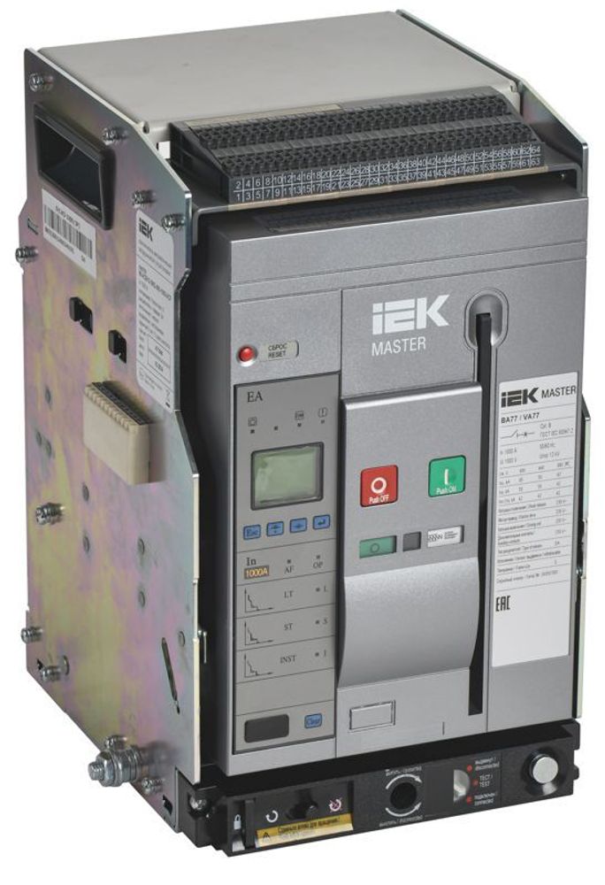 Выключатель автоматический воздушный 3п S 1000А 65кА AC ВА77 W3P EA выдвижн. с комплектом аксессуаров MASTER IEK MI-ACB10-3WS-065-1000-ACF Выключатель автоматический воздушный 3п S 1000А 65кА AC ВА77 W3P EA выдвижн. с комплектом аксессуаров MASTER IEK MI-ACB10-3WS-065-1000-ACF