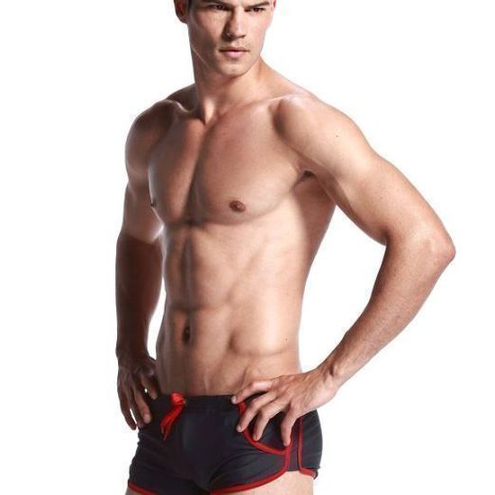 Мужские плавки боксеры темно-серые с красной окантовкой Seobean Surf Swim Boxers