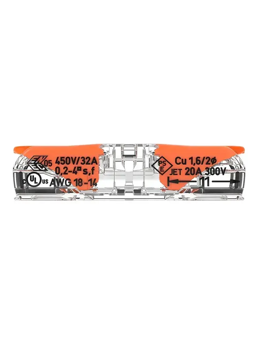 Сквозной соединитель с рычагами 2 х 0,2 - 4 мм, 10 шт./упак. COMPACT, WAGO, 221-2411