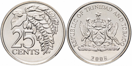 Тринидад и Тобаго 25 центов, 1976 - 2016 Варшевичия XF