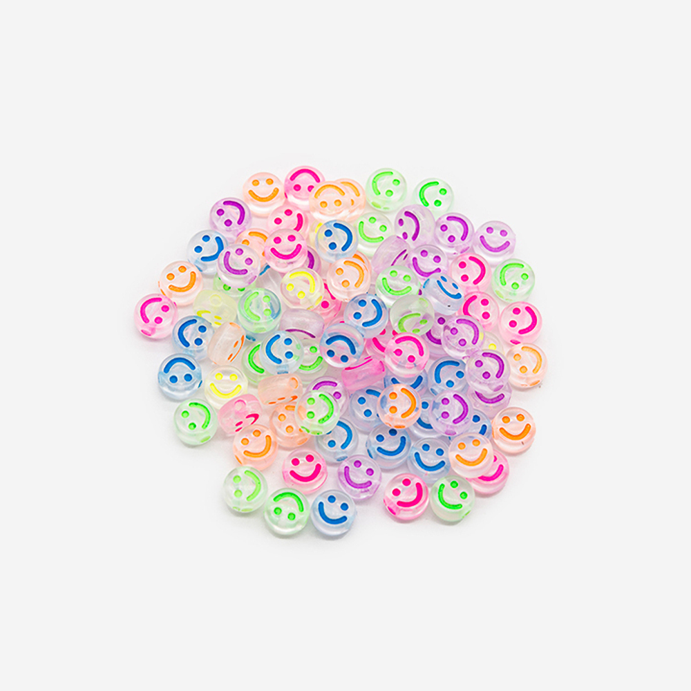 Бусины "Смайлик", 6,7мм, прозрачный, акрил