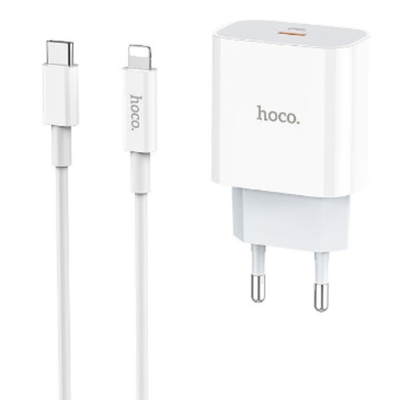 Сетевое зарядное устройство Hoco (C76A) Charger Set Type-C/PD20W + кабель Lightning (белый)