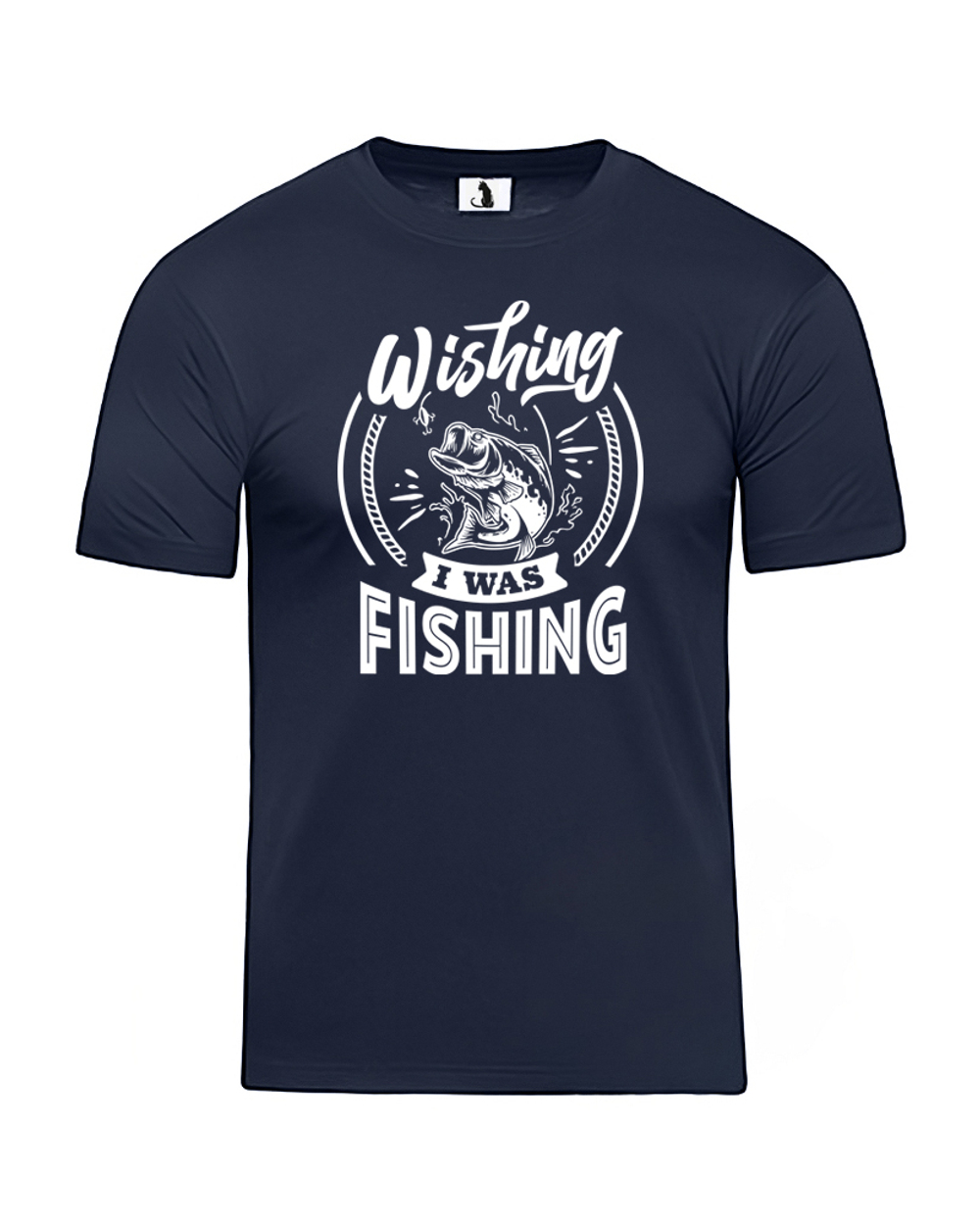 Футболка Wishing I was fishing прямаятемно-синяя с белым рисунком