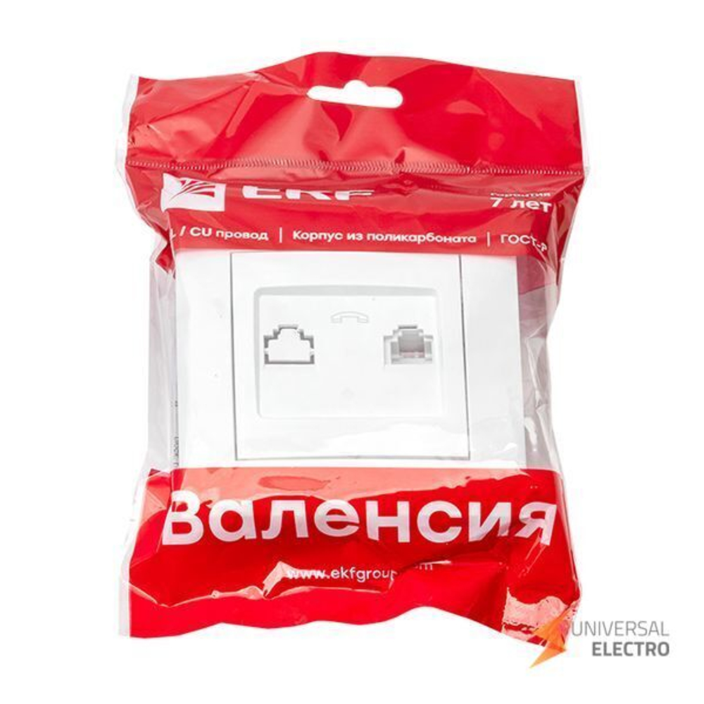 Валенсия розетка телефонная RJ-11 1-местная белая EKF PROxima