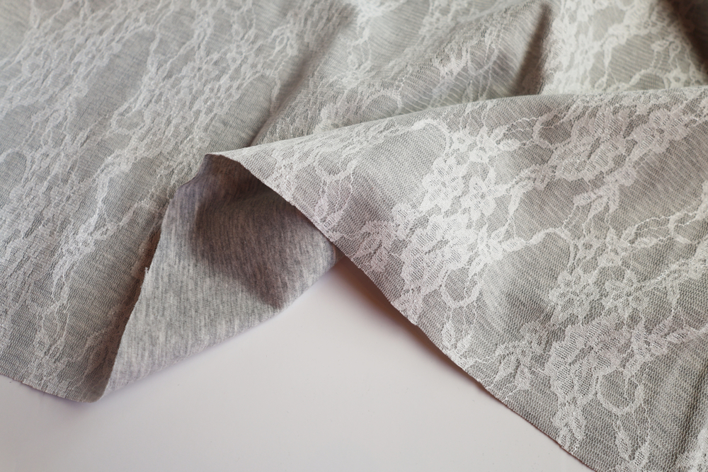 СЕРЫЙ - Хлопковый трикотаж с кружевом (1421 Маша)