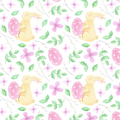 Весенний пасхальный принт. Пасхальный заяц, кролик, весна, яйца, весенняя зелень, Пасха.