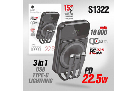 Портативный аккумулятор DEESPI DP25 10000 mAh PD20W, Wireless 15W, Display (черный)