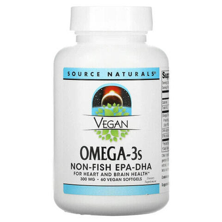 Рыбий жир и Омега 3, 6, 9 Source Naturals, Веганская Омега 3S, ЭПК-ДГК, 300 мг, 60 веганских мягких таблеток