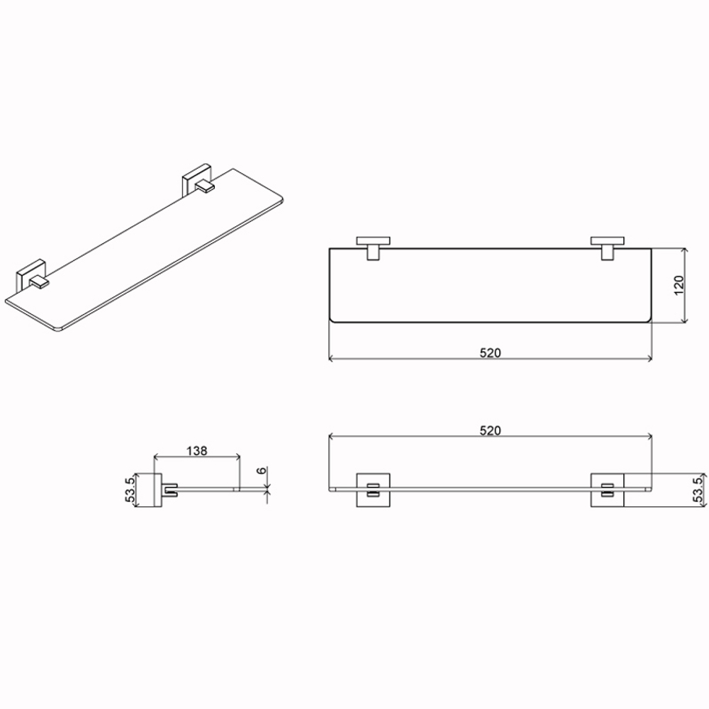 Полка AZARIO RINA стеклянная 52 см (AZ-87003)