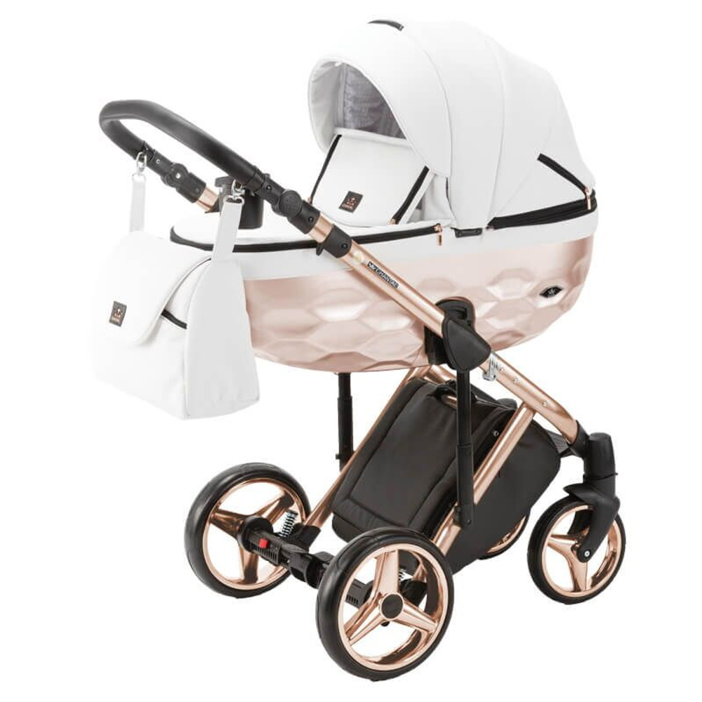 Детская коляска Adamex Chantal Star Collection 3 в 1 STAR106 БЕЛ.КОЖА+РОЗОВ.ЗОЛОТО РАМА