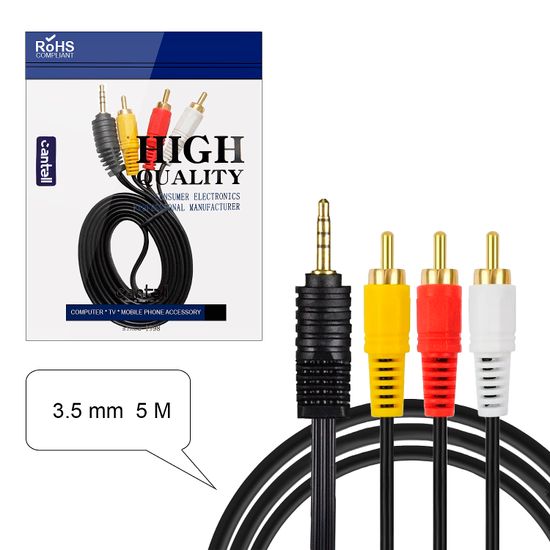 Кабель AUX 3.5 на 3 RCA никелистый 5M