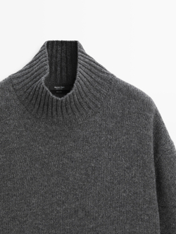 Massimo Dutti Шерстяной вязаный свитер с высоким воротником, серый
