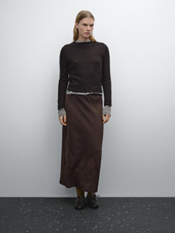 Massimo Dutti Трикотажный свитер из смесовой альпаки, шоколадный