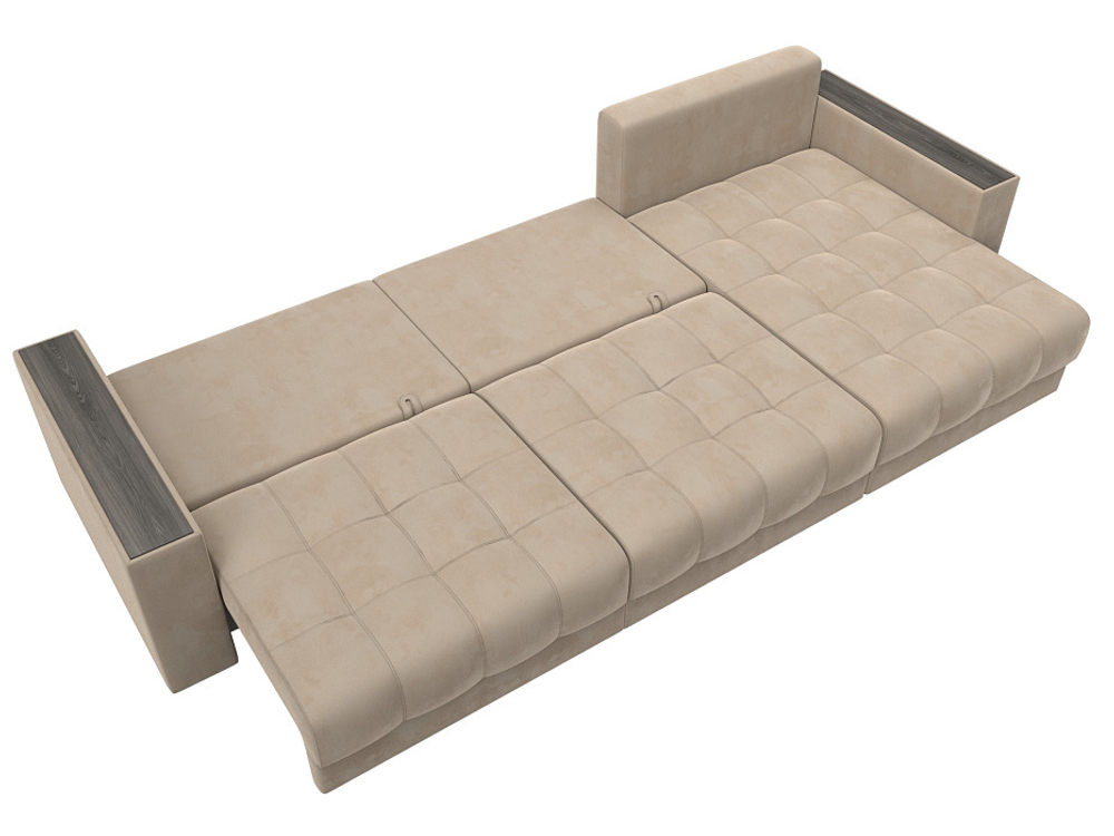 Диван угловой с декором Лига-049 НПБ Лонг, SEVEN 729 ВЕЛЮР бежевый