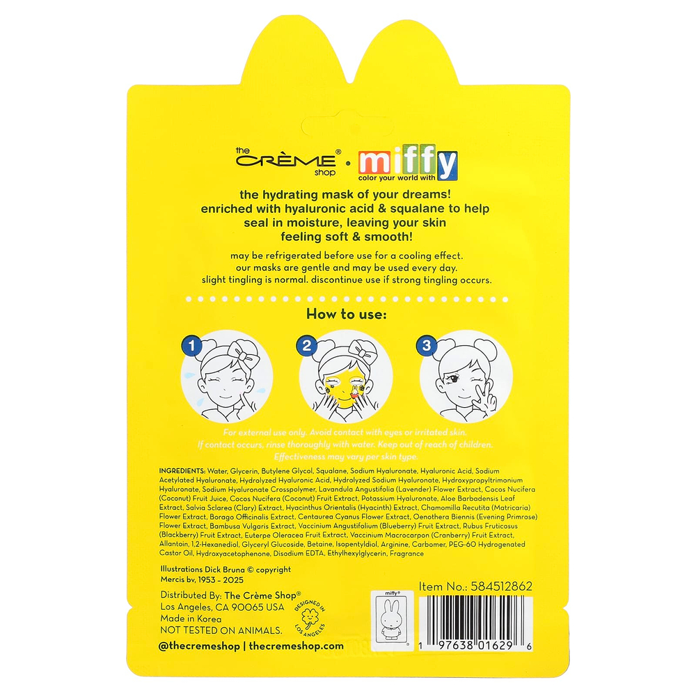 The Creme Shop, Miffy, увлажняющая тканевая маска с освежающей эссенцией, Dewy Dreams, 1 шт.