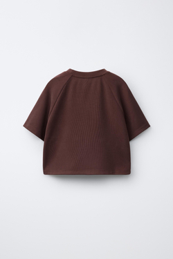 ZARA ФУТБОЛКА С КОНТРАСТНОЙ РЕЛЬЕФНОЙ НАДПИСЬЮ, БОРДОВЫЙ