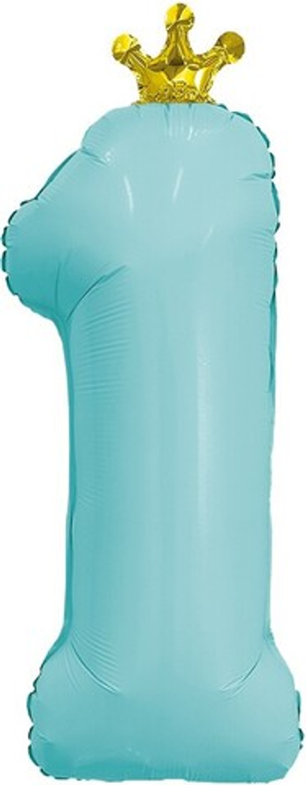 Шар (32''/81 см) Цифра, 1 Золотая корона, Аквамарин, 1 шт. в уп., 221059
