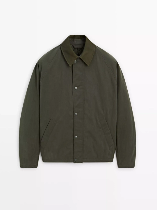 Massimo Dutti Куртка с кожаным воротником, зеленый