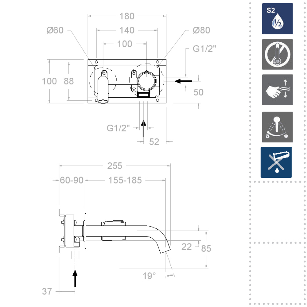 Встраиваемый смеситель для раковины TZAR 342101NC никель