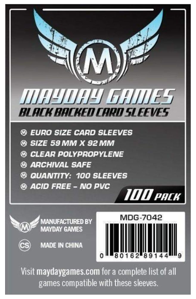 Протекторы для настольных игр Mayday Euro Card - Black Backed (59x92) - 100 штук