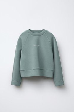 ZARA ТОЛСТОВКА ИЗ МОДАЛА С НАДПИСЬЮ, ЗЕЛЕНЫЙ