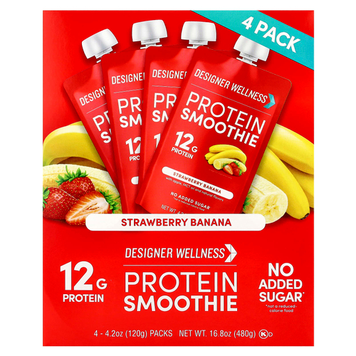 Designer Wellness, Протеиновый смузи, клубника и банан, 4 пакетика по 120 г (4,2 унции)