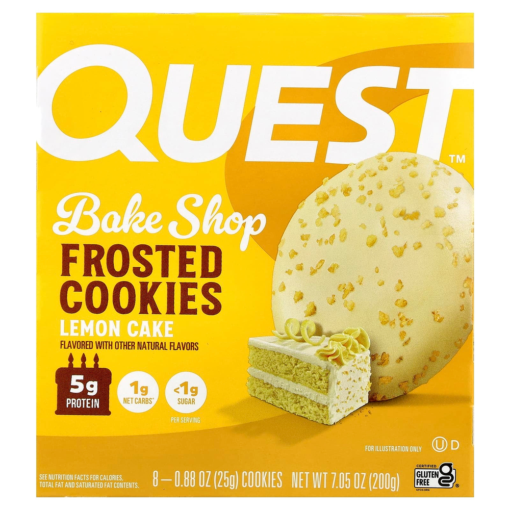 Quest Nutrition, Bake Shop, глазированное печенье, лимонный торт, 8 шт. по 25 г (0,88 унции)