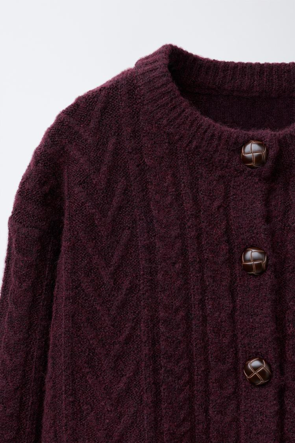 ZARA КАРДИГАН С УЗОРОМ «КОСЫ», БУРГУНДИ