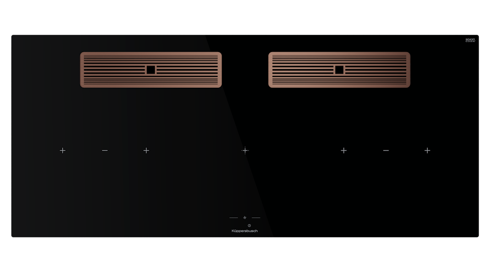 Индукционная варочная поверхность с вытяжкой Kuppersbusch с чёрными ручками KMI 12850.0 SR-S Copper