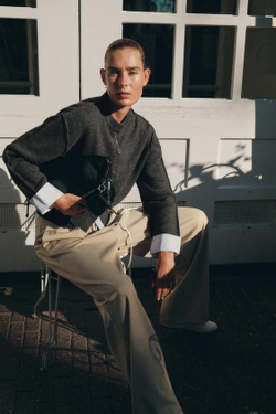 ZARA БРЮКИ WIDE LEG С ДВОЙНЫМ ПОЯСОМ, ПЕСОЧНЫЙ