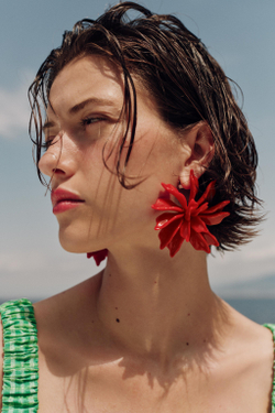 ZARA МАКСИ-СЕРЬГИ «РЕЛЬЕФНЫЕ ЦВЕТЫ», КРАСНЫЙ