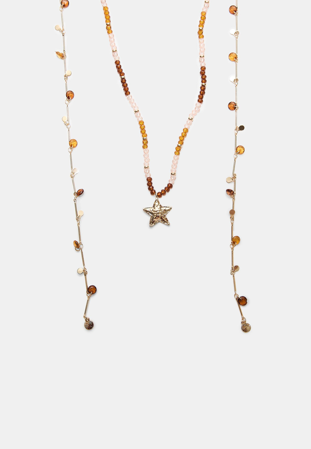 STRADIVARIUS Комплект из 2 ожерелий из бусин и звезд, золотой